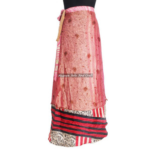 Jupes longues en soie convertible pour femmes, 2 couches, réversibles, style sari, paréo tendance - Product Image 3