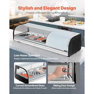 Equipo de Refrigeración para Cocina Comercial, Vitrina Exhibidora de Sushi Comercial de 1.5 Pies Cúbicos, Mostrador de 4 Bandejas, Vidrio Curvo, LED - Product Image 5