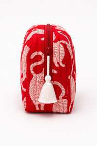 Red <b>Quilted</b> Tassel Cotton Eco-Friendly Waterproof Cosmetic <b>Bag</b> Medium Size Zipper Closure Portable Travel Pouch - Product Image 4