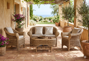 Luxury Outdoor Wicker Furniture Set Natural Rattan Garden Sofa With Cushions Weather Resistant Patio Conversation Furniture - Product Image 4