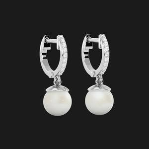 Boucles d'oreilles créoles avec perles, en argent sterling, pavé de zircons, élégantes, minimalistes, luxueuses, bijoux pour femmes, cadeau - Product Image 1