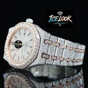 Reloj Mecánico de Buceo Analógico de Acero Inoxidable con Aspecto de Hielo, Esfera de Cristal de Zafiro, Bisel con Diamantes, Tono Dorado, Joyería de Moda - Product Image 2