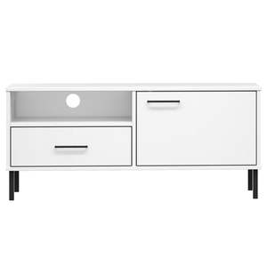 Mueble de TV Estándar de Madera de Pino Macizo Blanco y Metal para Sala de Estar - Product Image 4
