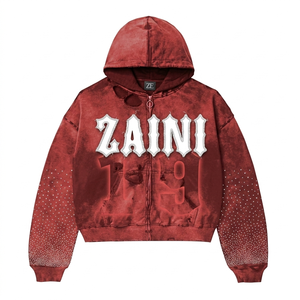Sweat à capuche zippé pour homme, 320 GSM, 80% coton, 20% polyester, polaire tissé, hiver, rose, broderie personnalisée, strass, impression premium - Product Image 1