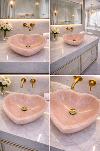 Lavabo de Ónix Rosa en Forma de Corazón de Lujo con Desagüe Dorado, Lavabo Moderno para Baño, Elegante Lavabo de Piedra - Product Image 5