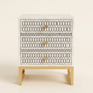 Handmade Bone Inlay <b>Side</b> <b>Table</b> for Bedroom and Living Room Luxurious Bone Inlay 3 Drawer Bedside <b>Table</b> - Product Image 1