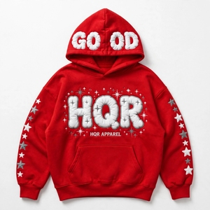 HQR Apparel Unisex <b>Black</b> Hooded Sweatshirt for Logo Oversized Fit Streetwear 100% Cotton <b>Fleece</b> Washed Pocket Design - Product Image 4