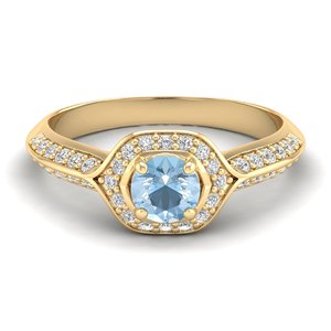 Anillo de compromiso REYES de calidad premium con gema de aguamarina de corte redondo de 0.5 quilates para mujer, anillos solitarios de moissanita en oro rosa de 14K. - Product Image 6