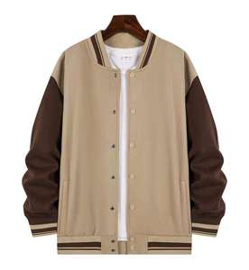 Veste varsity unisexe noire et blanche coupe-vent, couleur unie, boutonnée sur le devant, col montant décontracté, coupe régulière, vêtement d'hiver en tissu laineux - Product Image 6