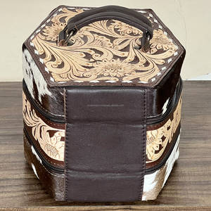 Étui à bijoux en cuir de vachette véritable fait main avec fermeture éclair, élégant, portable, boîte de rangement pour bijoux de voyage - Product Image 4