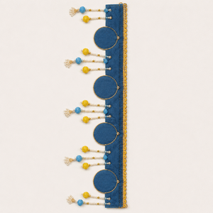 Toran de porte fait main en perles œil porte-bonheur, bleu et or, à motifs floraux, avec pompon de perles, décoration murale festive pour Puja, maison et temple, cadeau - Product Image 3