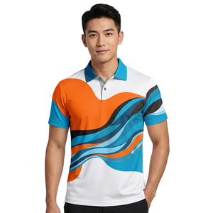 Men's Short Sleeve <b>Polo</b> Shirt With Abstract Geometric Print <b>Orange</b> Blue White Color Block Quick Dry Knitted Polyester Casual Fit - Product Image 2