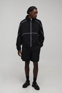 Veste coupe-vent technique noire pour homme, personnalisée, de qualité supérieure, avec passepoil, légère, imperméable, veste softshell sportive - Product Image 3