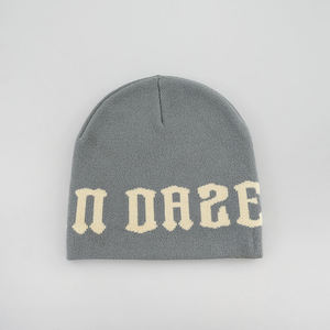 Best Selling High Quality Custom 100% Acrylic Jacquard Letters logo Beanie <b>Men</b> Reversible Graphic Design Skull Cap Beanie <b>Hats</b> - Product Image 1