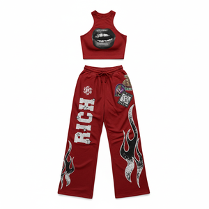 Conjunto de Dos Piezas de Ropa Urbana para Mujer, Top Corto y Pantalones Jogger de Punto, Ecológicos, con Estampado Gráfico Personalizado, Conjunto Deportivo al por Mayor - Product Image 4