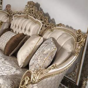 Conjunto de Sofá Seccional en Forma de L de Madera Tradicional con Respaldo Acolchado y Patas Doradas Antiguas, Duradero y Ecológico - Product Image 4