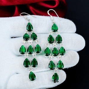 Boucles d'oreilles pendantes en tourmaline verte, argent sterling 925, pierre précieuse tourmaline verte, bijoux en argent faits à la main pour femmes - Product Image 4