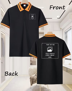 Men's Black <b>Polo</b> Shirt Short Sleeve Knitted Solid Color Casual Style <b>Orange</b> Trim Collar and Cuffs - Product Image 1