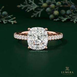 Elegant Cushion Cut Featuring Pave <b>Set</b> Accent Band Engagement <b>Ring</b> in Soli Gold Finish Luxury <b>Wedding</b> Jewelry <b>for</b> <b>Women</b> Fine - Product Image 2
