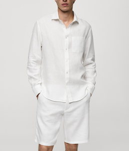 Camisas de Lino Francés 100% Puro para Hombre, Manga Larga, Cuello Clásico, Estilo Casual, Básico, Retro, Color Sólido - Product Image 1