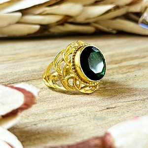 Market Favorite Green Onyx <b>Rings</b> Tribal Brass <b>Ring</b> Women 18k Gold Plated Antique Boho Filigree <b>Statement</b> <b>Ring</b> Wholesale/OEM/ODM - Product Image 1