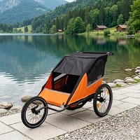 Remolque de Bicicleta para Bebés Gemelos 3 en 1 con Marco de Aluminio TC-2024T, Carrito de Paseo, Freno de Estacionamiento de un Solo Toque, Carga Máxima de 35 kg, Resistente al Agua 600D