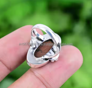 Anillo bohemio de Plata de Ley 925, obsidiana de caoba Natural, piedra preciosa genuina hecha a mano, regalo de boda o compromiso para ella - Product Image 2