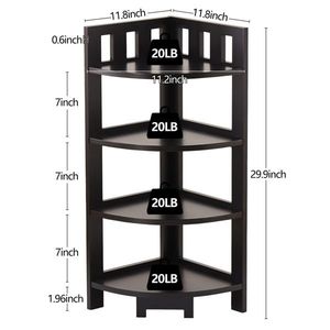 Scaffale Angolare a 4 Ripiani in Legno, Espositore Multiuso per Casa, Ufficio e Bagno, Libreria per Spazi Ristretti - Product Image 2