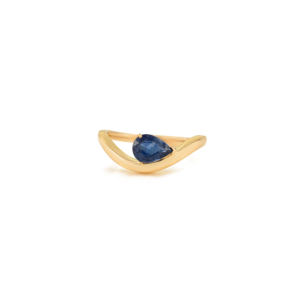 Anillo de Oro Amarillo Sólido de 14K con Zafiro Azul en Forma de Pera 100% Natural de Alta Calidad, Banda Ondulada Apilable, Joyería de Piedra de Nacimiento de Septiembre - Product Image 1