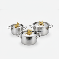 Casserole en acier inoxydable martelé poli miroir, compatible gaz et induction, finition dorée papillon, écologique