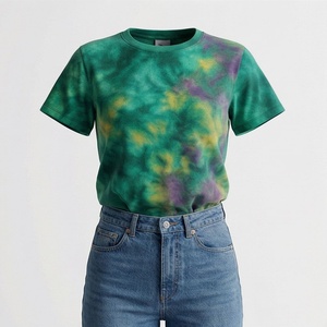 Camiseta Deportiva Informal para Mujer, Talla XL, 100% Algodón, Transpirable, Tie Dye, Manga Corta, Cuello Redondo, Ropa Deportiva - Product Image 1