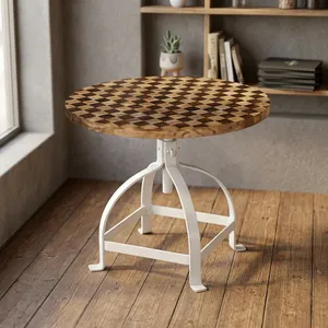 Wooden Iron <b>Painted</b> Round Checkerboard Side <b>Table</b> Minimalist Living Room Furniture Design - Product Image 6