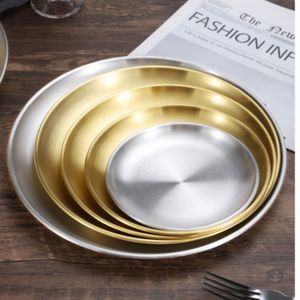 Assiette Ronde Coréenne en Acier Inoxydable Doré Épais 45CM pour Barbecue, Plateau de Service Alimentaire en Acier, Assiettes de Dîner - Product Image 6