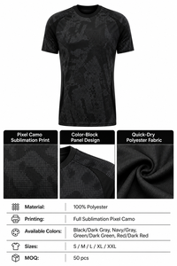 Maillot de football pour homme OEM ODM, noir camouflage, manches courtes, évacuation de l'humidité, coupe classique, 100% polyester, col en V, vêtements toutes saisons - Product Image 5