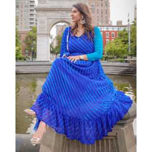 Robe Fusion bleue élégante en forme de A, taille XS, en tissu mousseline avec design Lehariya Maxi et taille empire - Product Image 6