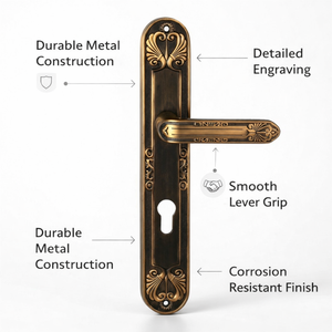 Manija de puerta decorativa Plume Regalis sobre placa |   Manija de Puerta Clásica de Latón con Orificio para Llave para Puertas Interiores y Exteriores - Product Image 5