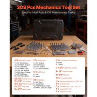 Juego de Herramientas para Reparación de Automóviles Modelo D0100X3KY7J, Kit de Mecánico con Llaves de Tubo SAE/Métricas de 1/4", 3/8" y 1/2" y Destornillador