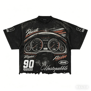 Camiseta Gráfica Vintage Oversize Personalizada con Efecto Desgastado, Ligera de Poliéster, Estilo Urbano, Ajuste Holgado, de Secado Rápido para Hombre - Product Image 3