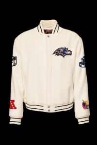 Veste universitaire en cuir Baltimore Raven, écologique, coupe-vent, streetwear, blanche - Product Image 1