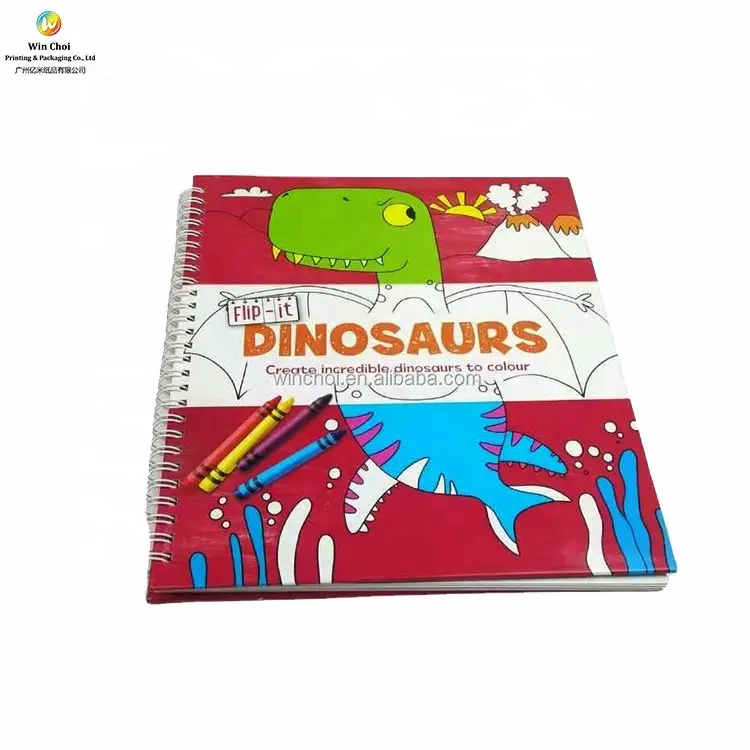 Libro da colorare a spirale di dinosauro dipinto fantasia stampa personalizzata per bambini