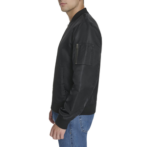 Dernière tendance de la mode, veste bomber en nylon à fermeture éclair unie pour homme, style streetwear décontracté d'hiver - Product Image 3