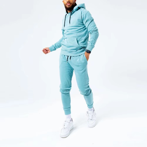 Conjunto de dos piezas de sudadera con capucha de color liso para hombre, pantalones de chándal largos de invierno, traje deportivo informal unisex de moda urbana al por mayor - Product Image 2