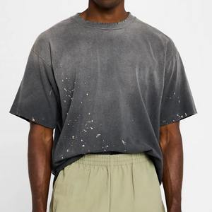 T-shirt Oversize Homme Hip Hop Délavé à l'Acide, Logo Personnalisé, Effet Vieilli et Usé, Coupe Boxy, T-shirt Lourd Lavé - Product Image 4