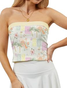 Women Strapless Printed Crop Top Floral Palm Tree Pattern Knitted Polyester Casual Spring Summer Daily Wear - Product Image 4