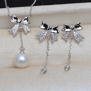 Juego de Pendientes de Plata S925 Hechos a Mano con Lazo, DIY, 8-13 Perlas, Accesorios de Joyería, Pendientes Colgantes de Moda, Colgante 3984 - Product Image 2