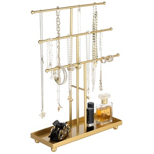 Elegante Organizador de Joyas de Múltiples Niveles con Soporte de Tres Barras para Collares y Bandeja Ancha para un Exhibición Ordenada en el Tocador - Product Image 4