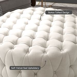 Round <b>Ottoman</b> for Home Office Velvet Feel Beige Foot <b>Stool</b> with Button Tufted Design Padded Seat for Living Room or Entryway - Product Image 4