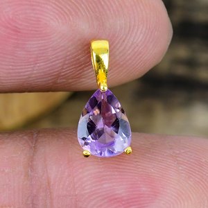Natural Purple Amethyst Pear Shape Charm Gemstone <b>Chain</b> Necklace 18k Gold Micron Over 925 Sterling Silver - Product Image 2