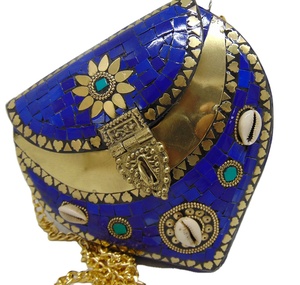 New Style Luxury Genuine Blue Metal Flap Shape Mosaic Stylish Evening Purse Clutch Bag Woman Handbag Elegant Top Classic - Product Image 1