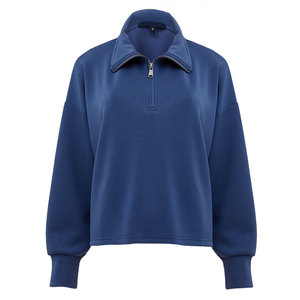 Sweat-shirt demi-zip pour femme, coupe ajustée, en mélange de coton, effet délavé, élégant, pour l'entraînement sportif, la mode décontractée et le quotidien - Product Image 1